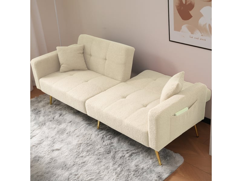 Canapé convertible modenvie 2 places sherpa beige 175 x 64 x 72 cm dossier réglable - Conforama D