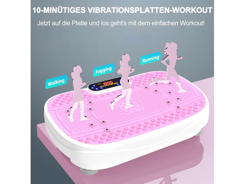 Plateforme vibrante de fitness 53 x 32 x 13 cm rose, abs, caoutchouc et acier, avec 2 bandes de resistance - Conforama D