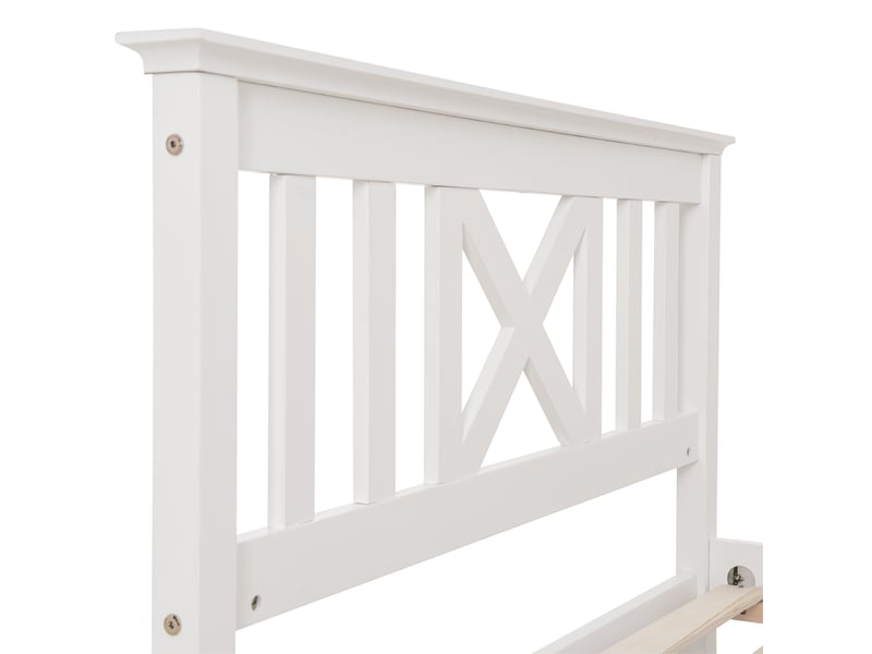  Lit enfant 90x200 blanc en pin massif avec sommier à lattes et tête de lit design en x, cadre robuste pour adolescent  - Conforama D