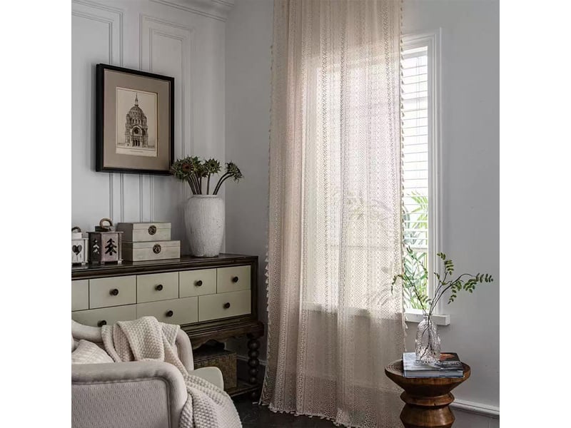  Rideau bohème beige – dentelle crochet – voilage léger – franges tombantes – crème – style fermière – pour salon et chambre – 1 panneau-150 x 220 cm  - Conforama D