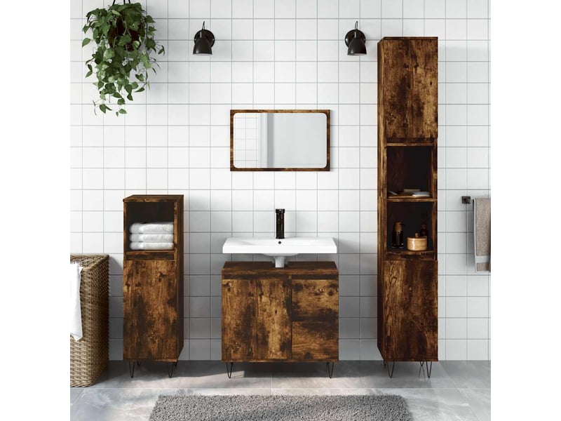  Amoire de salle de bain chêne fumé 65x33x60cm bois d'ingénierie shl4180  - Conforama B