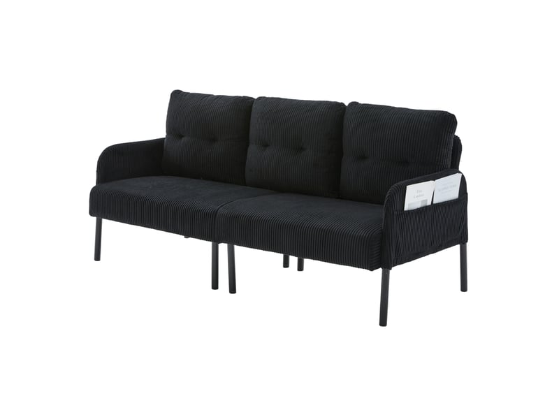  Canapé 3 places en velours côtelé noir avec poches latérales  - Conforama A