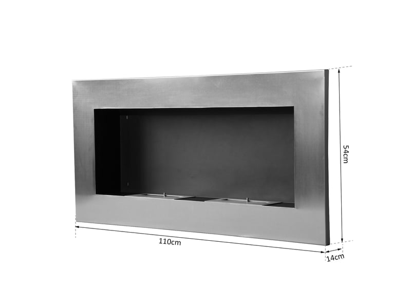  Cheminée murale au bioéthanol en acier inoxydable avec deux brûleurs, 0,9 l, 110 x 54 x 14 cm  - Conforama C