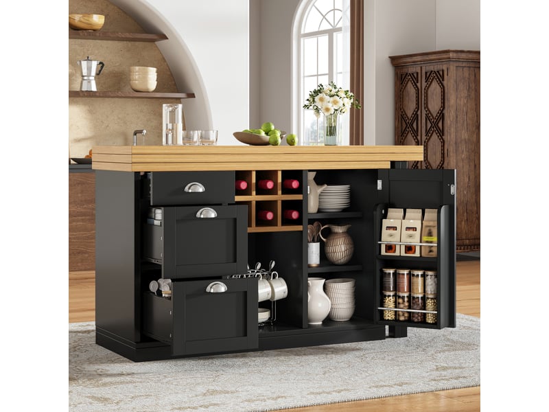  Ilot de cuisine 1 porte 3 tiroirs coloris noir mdf  - Conforama E