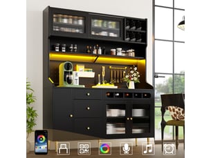 Buffet haut 145x39x171 cm grande capacité stockage avec étagères modulaires et verre trempé