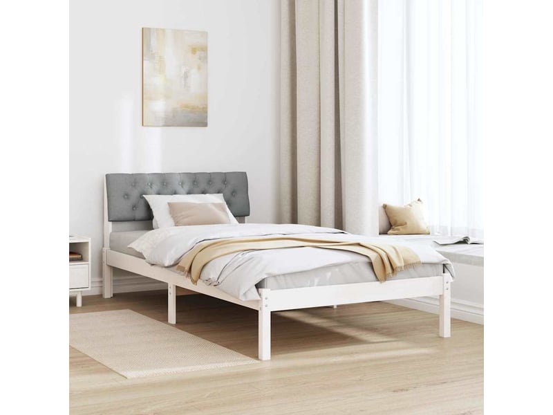  Lit simple- lit adulte -  cadre de lit avec tête de lit blanc et gris clair 100 x 200 cm  - Conforama C