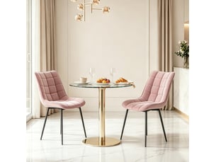 Lot de 2 chaises de salle à manger en velours rose, pieds en métal noir, confort rembourré pour votre intérieur