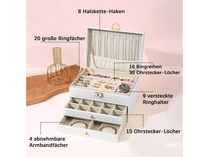  Boite a bijoux, rangement bijoux 3 niveaux boite , boite à bijoux femme boite rangement bijouxrange,blanc  - Conforama B
