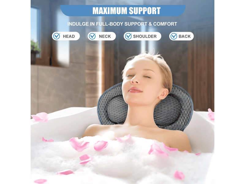 Coussin de bain baignoire jacuzzi avec 6 ventouses puissantes - oreiller ergonomique antidérapant pour spa- tissu airmesh 4d lavable -gris - Conforama D