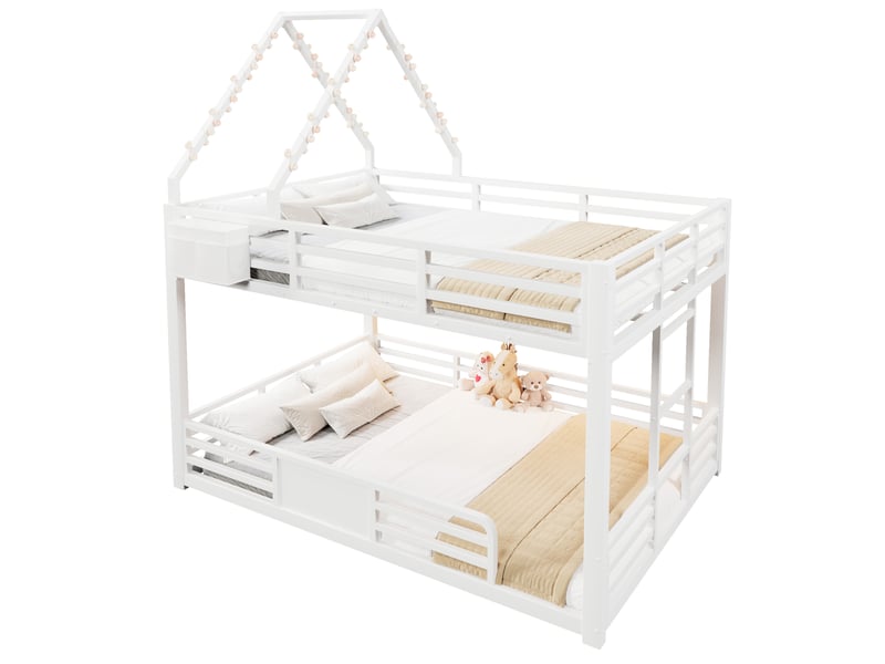  Lit superposé enfant 140 x 200 cm en métal et mdf, blanc, avec éclairage led et rangements en tissu  - Conforama A