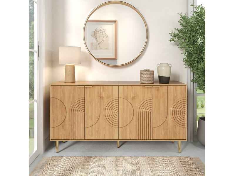  Buffet 4 portes en mdf naturel avec pieds en métal, 140 x 40 x 72 cm  - Conforama C