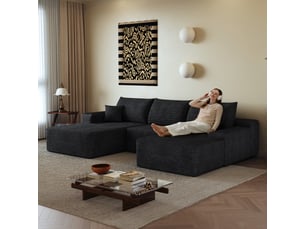 Canapé d’angle modulable 270 x 175 x 83 cm 3 places avec pouf, méridienne en l, assise profonde, sans montage, canapé compressible pour salon, noir