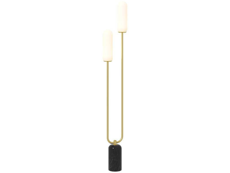  Lampadaire sur pied de salon lampe sur pied avec 2 abat-jours en verre, base en marbre et interrupteur à pied, blanc  - Conforama A