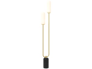 Lampadaire sur pied de salon lampe sur pied avec 2 abat-jours en verre, base en marbre et interrupteur à pied, blanc
