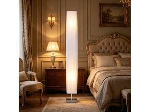 Lampadaire sur pied blanc 14 x 14 x 120 cm – design fin – interrupteur au pied – pour salon et chambre