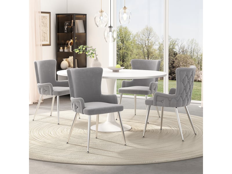  Lot de 4 chaises de salle à manger,55x47x85 cm,velours et métal argenté,gris  - Conforama B