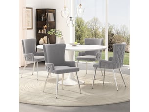 Lot de 4 chaises de salle à manger,55x47x85 cm,velours et métal argenté,gris