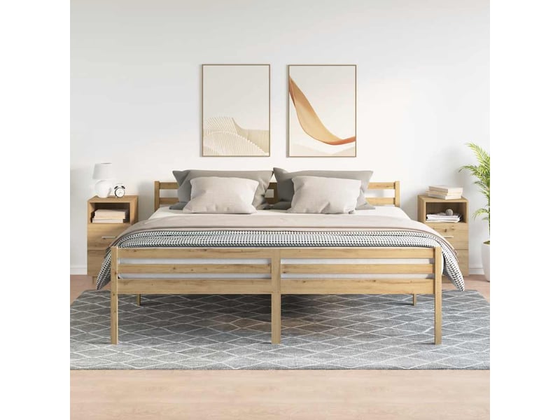  Lot de 2 tables de chevet - cabinet de chevet - table de nuit et 2 tiroirs chêne artisanal 36x36x68 cm  - Conforama B