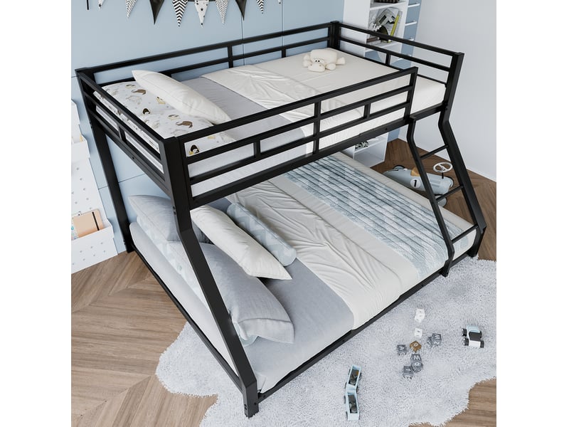 Lit superposé en métal noir 90 x 200 et 140 x 200 cm avec échelle et garde-corps - Conforama E