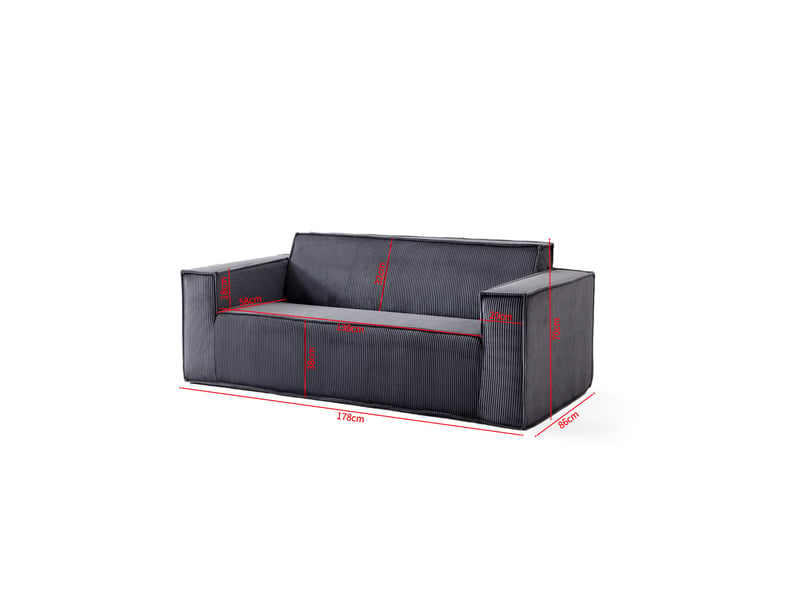  Canapé deux places à assise profonde, velours côtelé, sans pieds, ne nécessite aucun assemblage, facile à déplacer, gris  - Conforama C