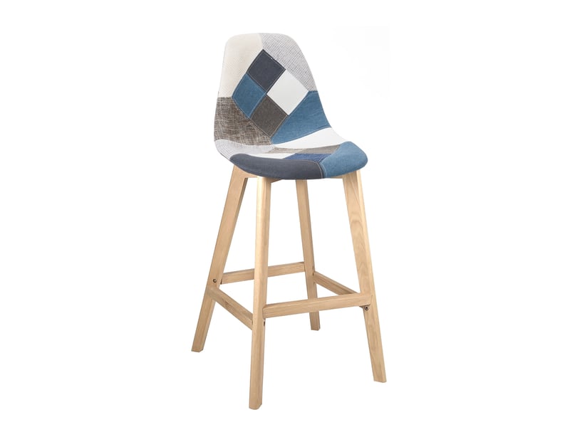  Lot de 2 chaises de bar scandinaves slick 67 cm en tissu patchwork bleu avec pieds en bois 164-SLICK - Conforama C