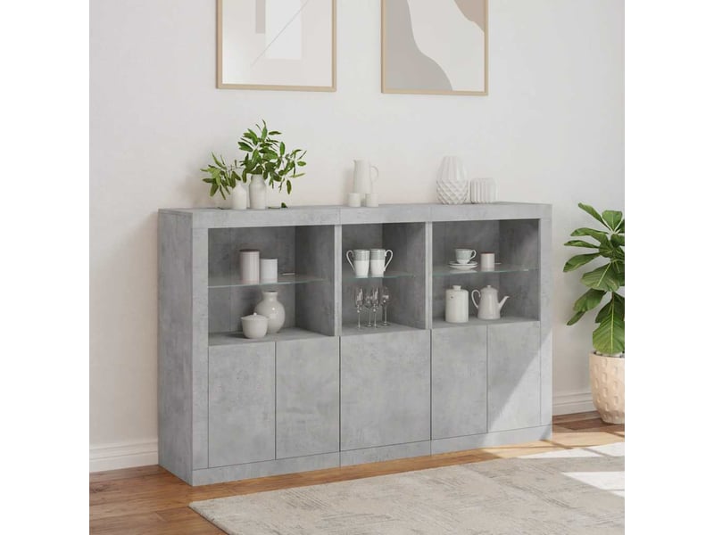  Buffet - bahut - meuble de rangement avec lumières led gris béton 162x37x100 cm  - Conforama D