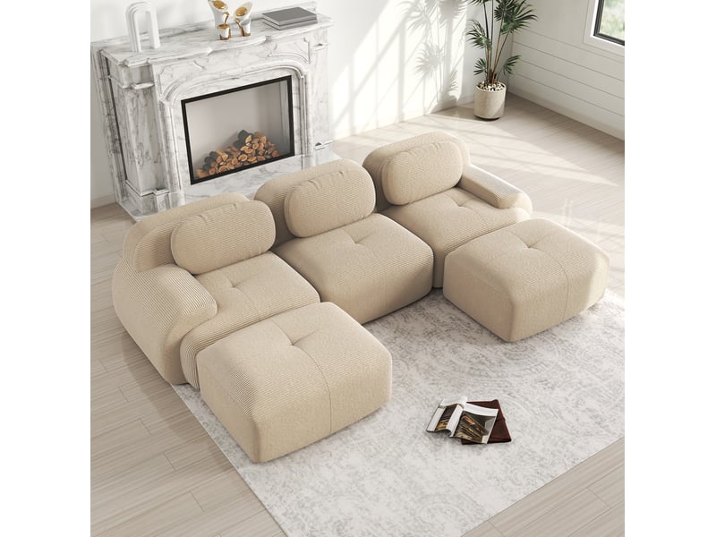  Canapé d'angle modulable modenvie 3 places en velours côtelé beige 298 x 178 x 70 cm  - Conforama E