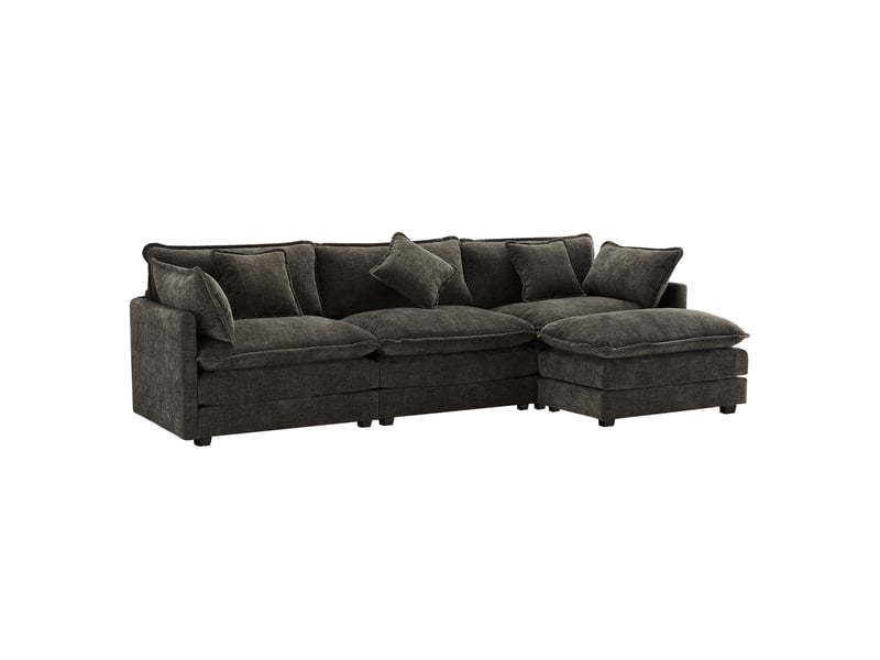 Canapé d’angle modulable en l 3 places avec méridienne, canapé en tissu chenille, assise double couche avec ressorts ensachés, coussins de soutien, idéal salon et chambre - gris - Conforama A