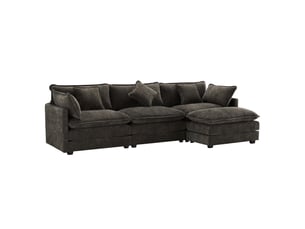 Canapé d’angle modulable en l 3 places avec méridienne, canapé en tissu chenille, assise double couche avec ressorts ensachés, coussins de soutien, idéal salon et chambre - gris