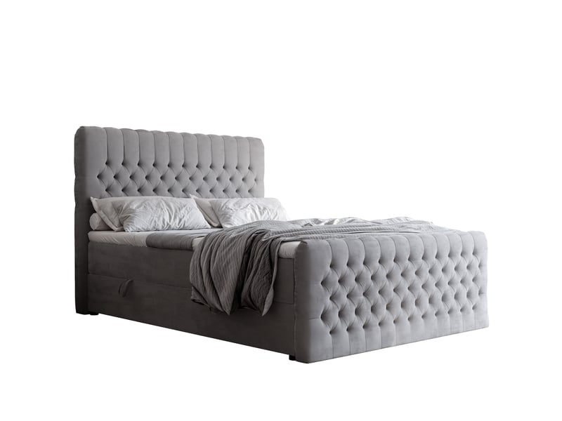  Lit adulte alba plus - 200x200 cm - matelas ressorts + surmatelas - coffre de rangement - velours dense hydrofuge gris clair ALBA PLUS - Conforama A