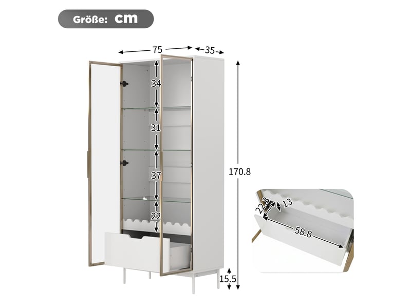  Vitrine en verre noir 4 niveaux avec éclairage led avec contrôle par application, 40x29x170 cm  - Conforama C