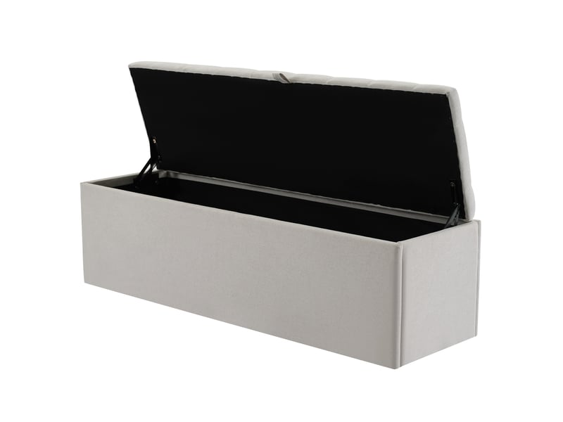  Banc coffre capitonné 141 x 41,5 x 42 cm gris clair en lin, rangement pour chambre et pied de lit  - Conforama E