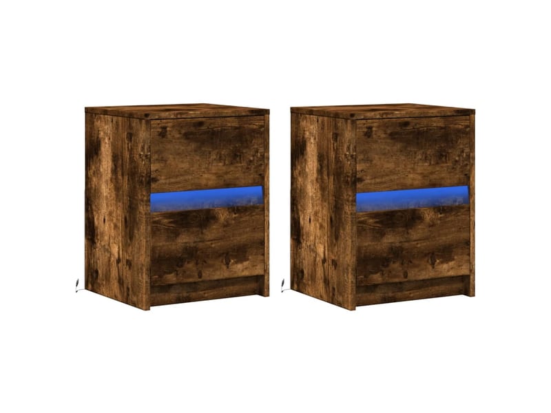  Lot de 2 tables de chevet - cabinet de chevet - table de nuit et lumières led chêne fumé  - Conforama B