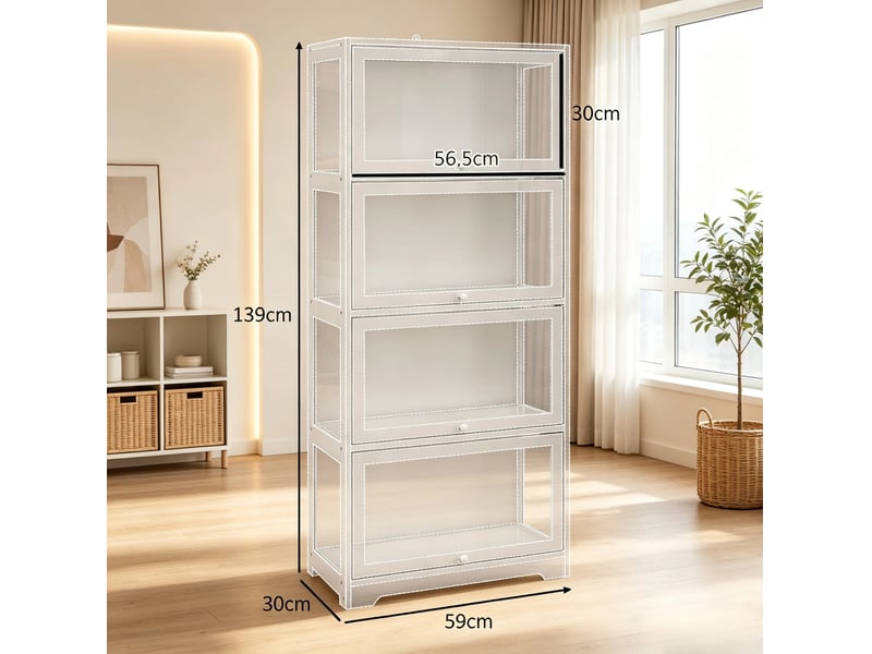  Vitrine tcqpz 59 x 30 x 139 cm à 4 compartiments avec panneaux en acrylique mdf blanc  - Conforama C