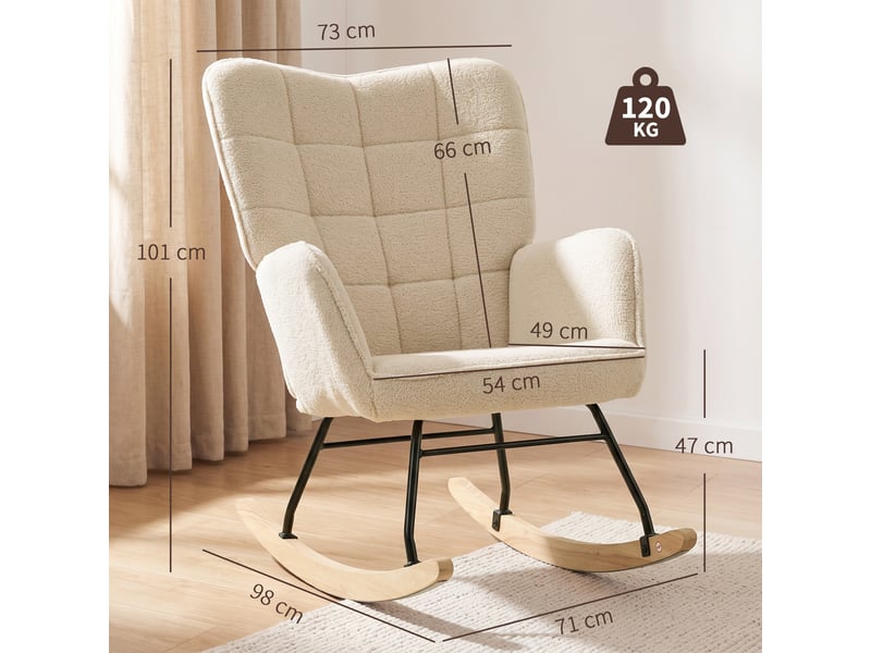  Fauteuil à bascule rembourré en bois et acier pour salon et chambre, 71 x 98 x 101 cm, beige  - Conforama E