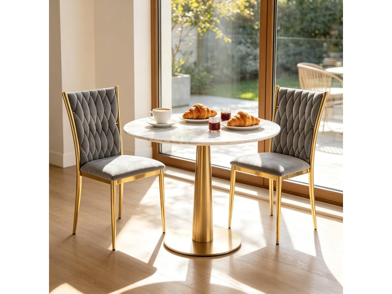  Chaises de salle à manger lot de 2 à dossier haut  - pieds réglables velours métal gris foncé doré  - Conforama B