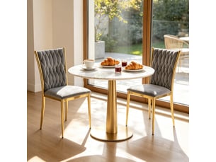 Chaises de salle à manger lot de 2 à dossier haut  - pieds réglables velours métal gris foncé doré