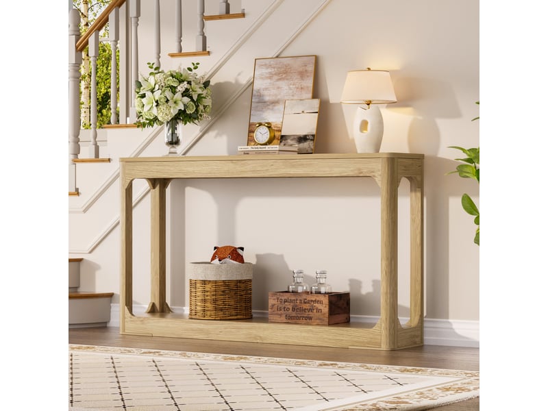  Console 140x30x79 cm en mdf coloris bois naturel, 2 niveaux  - Conforama B