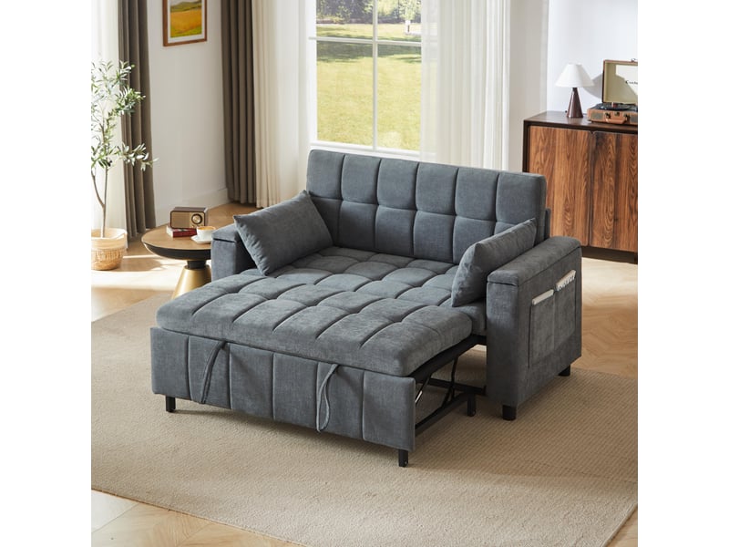  Canapé convertible - 148,6x81,3x86,4cm - canapé lit 3-en-1 en tissu chenille avec coffres de rangement - gris  - Conforama C