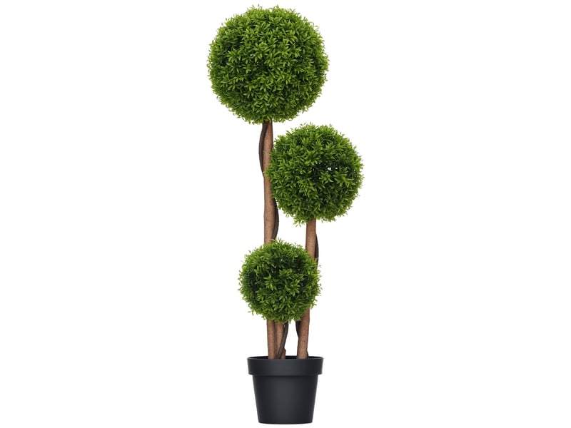  Grand buis artificiel, 110 cm, plante artificielle résistante aux uv avec 3 boules pour salon, chambre, bureau, jardin  - Conforama A