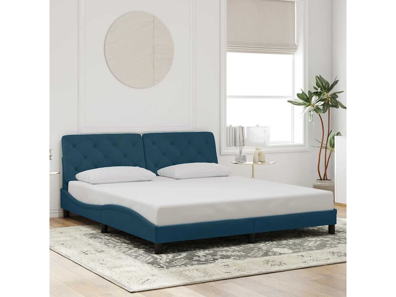  Lit double- lit adulte -  cadre de lit avec led sans matelas bleu 180x200 cm velours  - Conforama C