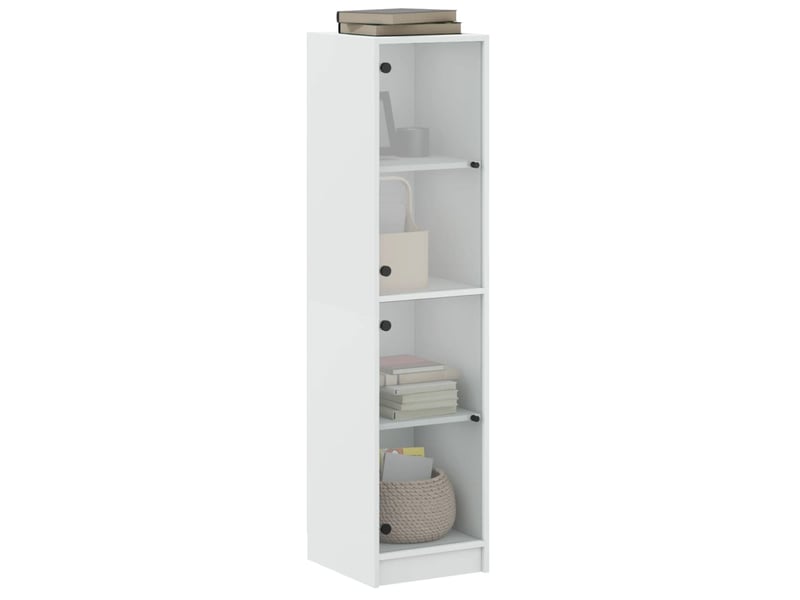  Buffet - bahut - meuble de rangement avec portes en verre blanc 35x37x142 cm  - Conforama D