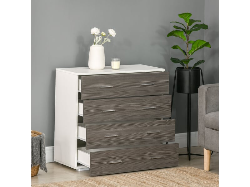  Commode meuble de rangement contemporain style 4 tiroirs 76 x 35 x 72 cm blanc et gris  - Conforama W