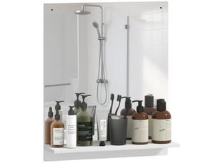 Miroir de salle de bain mural 50 x 60 cm avec étagère, idéal pour l'entrée ou le couloir, blanc.
