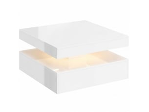 Table basse avec 2 niveaux et rangement ouvert, led avec télécommande, finition brillante, en panneau de fibres, blanc