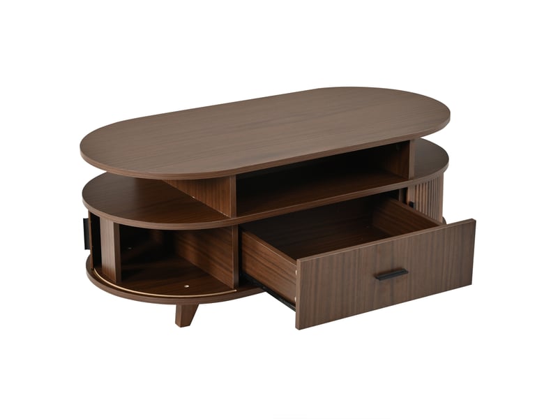  Table basse ovale 100x50x40 cm avec tiroir et rangements coloris noyer  - Conforama E