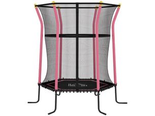 Trampoline pour enfant 1,22 x 1,11 x 1,9 m filet de sécurité porte zippée 6 poteaux rembourrés inclus rose noir