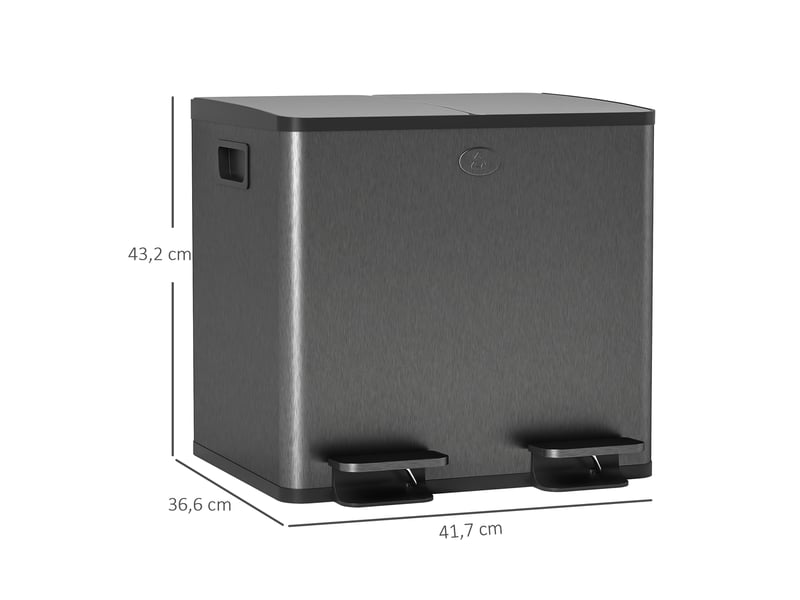  Poubelle de tri à pédale 2x15 l en inox et plastique noir 41,7x36,6x43,2 cm  - Conforama C