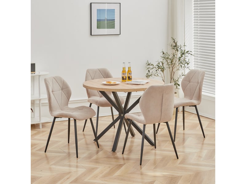  Lot de 4 chaises - chaise de salle à manger vintage en forme de diamant - chaise en lin - pieds en métal(beige) Grand-house - Conforama C