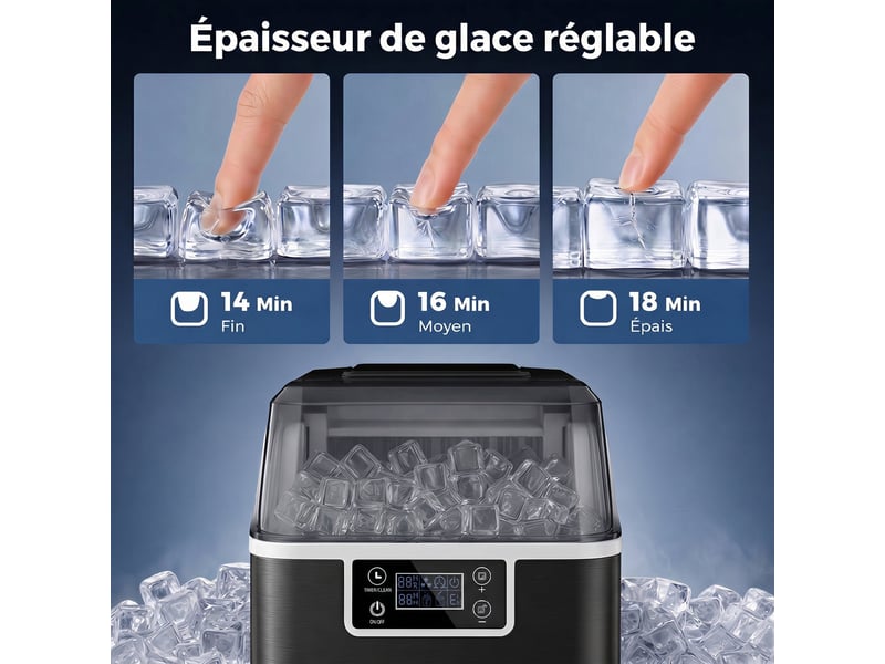  Machine à glaçons, 20 kg en 24h, 24 glaçons en 14-18 min, ice maker avec fonction autonettoyante, 25,2x36x37,1cm, noir  - Conforama R